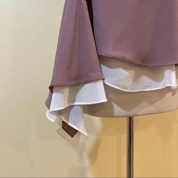 Crochet Lace Back Bell Sleeves Rose Chiffon Blouse - Picture 6 of 8